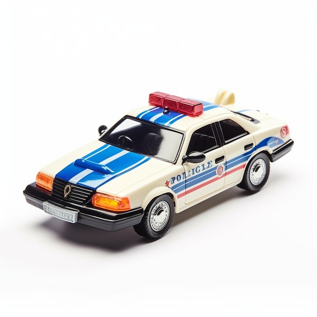 Photo voiture jouet de police isolée sur fond blanc ai générative