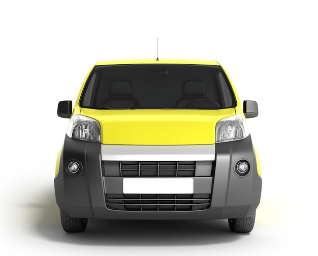 Photo voiture de livraison jaune à l'avant sur un fond blanc illustration 3d