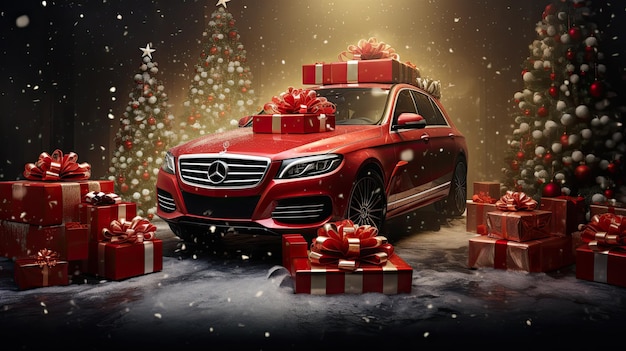 Voiture de luxe avec décoration de Noël pour le fond de Noël