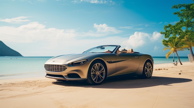 voiture de luxe garée sur une plage isolée AI Generative