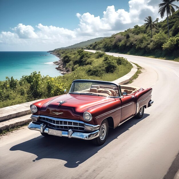 Une voiture de luxe longeant la côte cubaine.