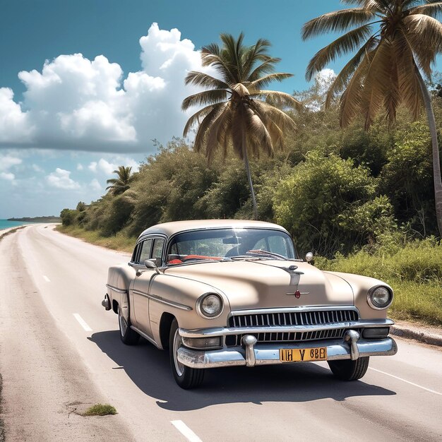 Photo une voiture de luxe longeant la côte cubaine.