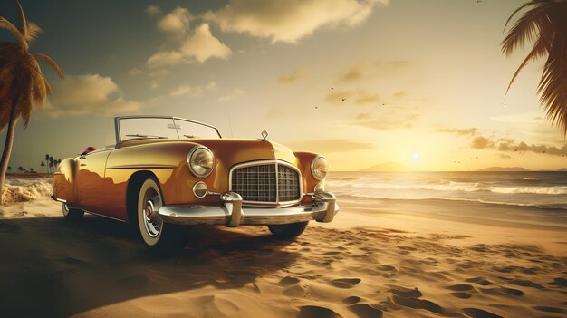 Une voiture de luxe sur la plage.