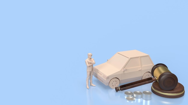 La voiture et le marteau de bois pour le concept de voitures d'enchère 3D