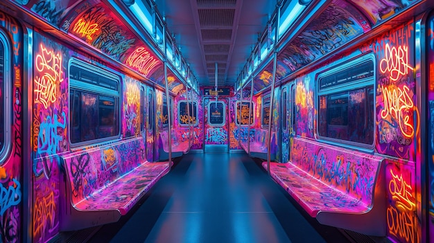 voiture de métro décorée avec des couleurs vives IA générative