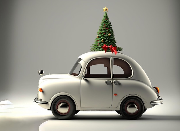 Voiture de Noël 3D sur fond blanc