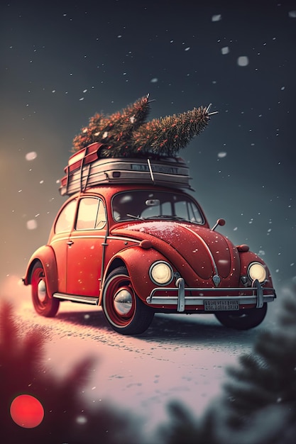 Voiture de Noël scarabée rouge