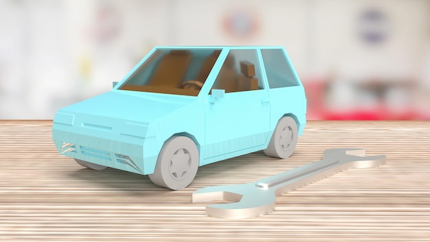 La voiture et l'outil pour le garage ou le concept de service de rendu 3D