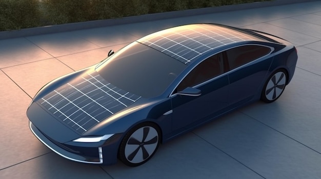 Une voiture avec des panneaux solaires installés le concept de la voiture du futur Generative AI