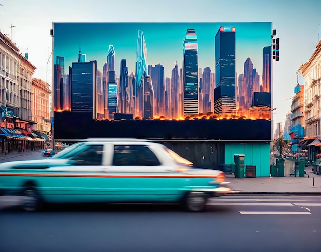 Une voiture passe devant un panneau d'affichage indiquant la ville de Philadelphie.