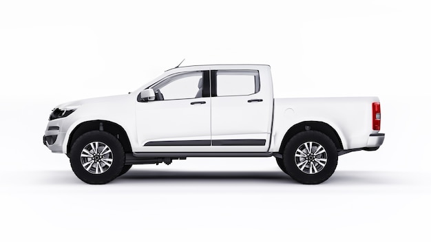 Voiture Pick-up Blanche Sur Fond Blanc. Rendu 3d.