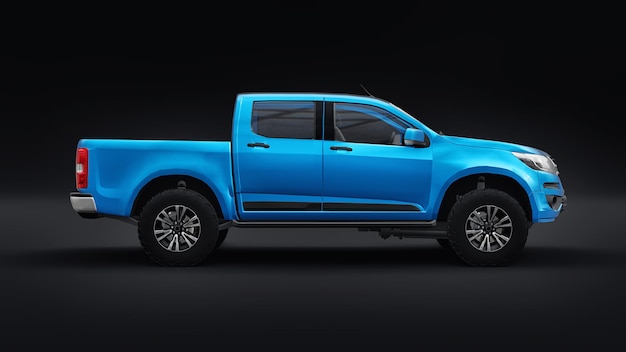 Photo voiture pick-up bleue sur fond blanc. rendu 3d.