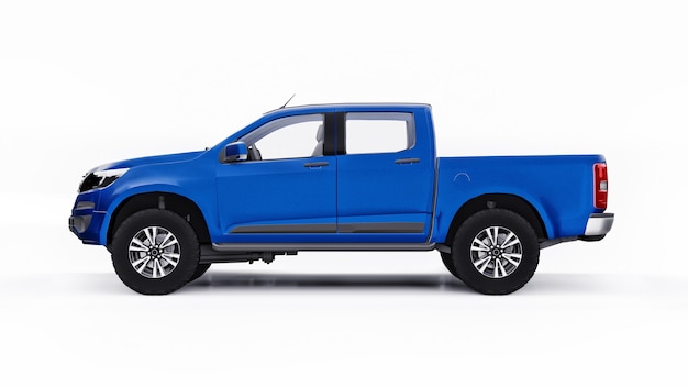 Photo voiture pick-up bleue sur fond blanc. rendu 3d.