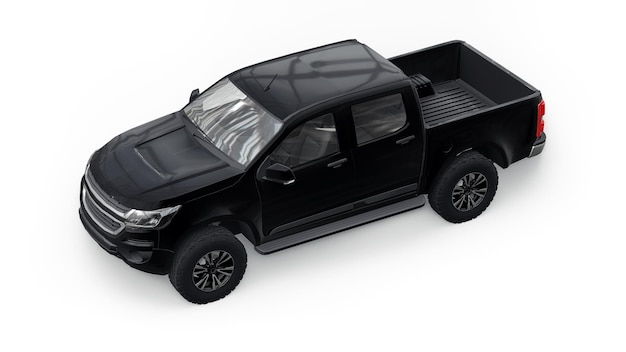 Voiture pick-up noire sur fond blanc. rendu 3D.