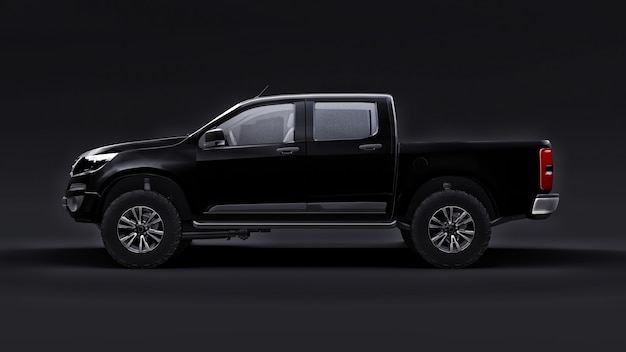 Voiture pick-up noire sur une surface noire