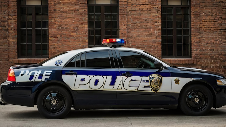 Photo une voiture de police avec le mot police sur le côté