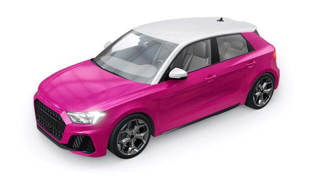 Voiture premium urbaine compacte dans une berline rose sur fond blanc isolé illustration 3d