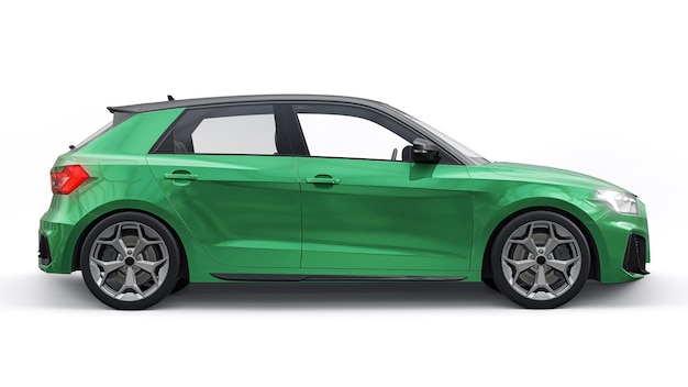 Voiture premium urbaine compacte dans une berline vert foncé sur fond blanc isolé illustration 3d