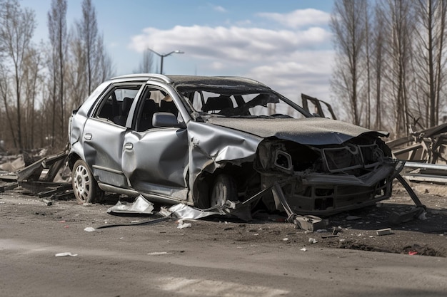 Une voiture qui a été endommagée par un accident.