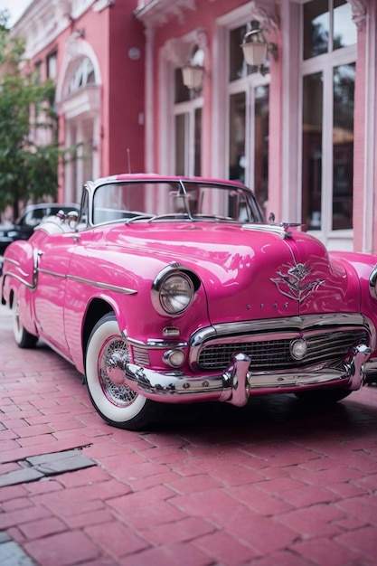 une voiture rose classique antique