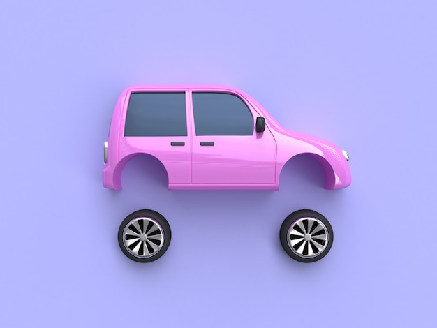 Photo voiture rose et roues 3d rendu abstrait