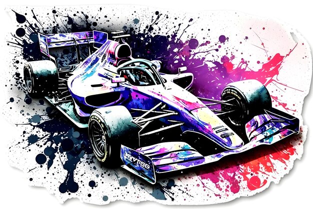 Voiture rouge de course de Formule 1 sur splash arc-en-ciel aquarelle isolé sur blanc Art généré par le réseau de neurones