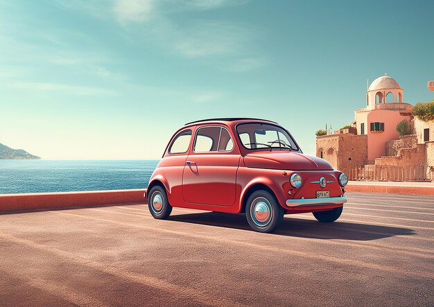 une voiture rouge avec la plaque d'immatriculation numéro 3.