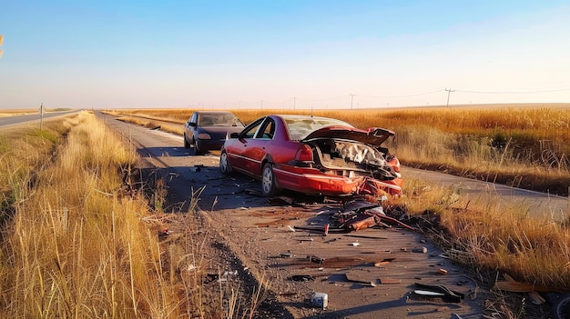 Photo une voiture rouge et une voiture bleue accélérant côte à côte sur une route