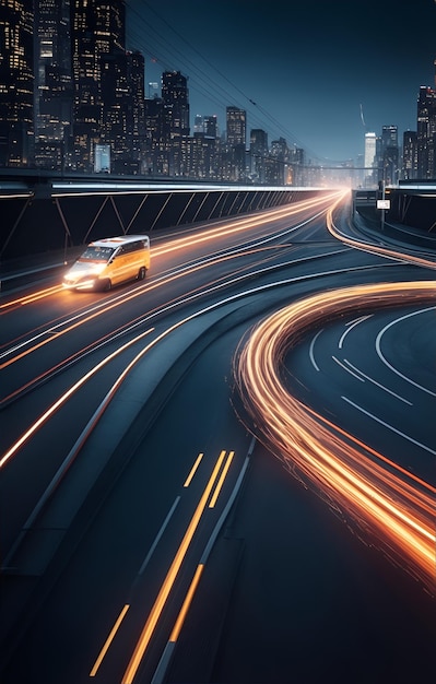 une voiture roule sur une autoroute la nuit