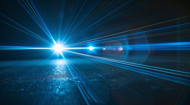 une voiture roule sur une route avec une lumière bleue sur le hautTechnologie effet de lumière lentille éblouissement tapis de lumière