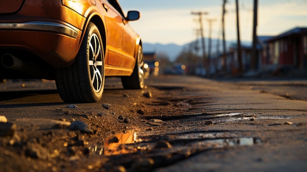 voiture sur la route le matin