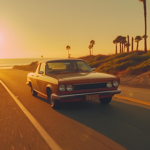 Voiture sur la route de la plage