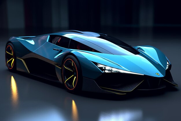 Une voiture de sport bleue futuriste et époustouflante.