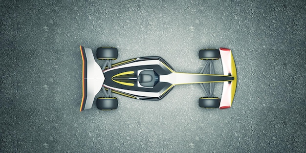 Voiture de sport de course sur asphalte sur fond sombre avec des lumières