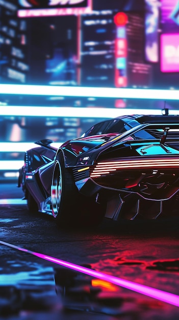voiture de sport futuriste au néon à grande vitesse