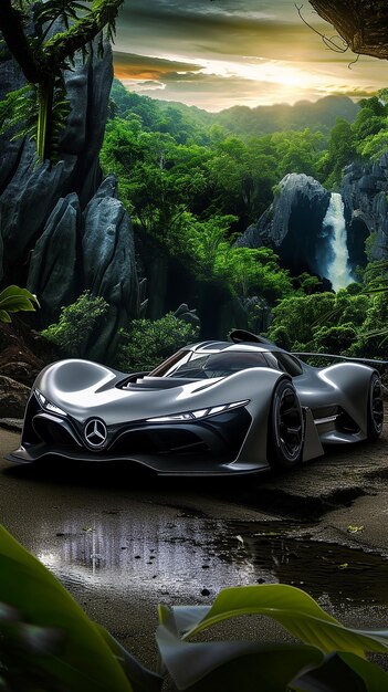 Photo voiture de sport futuriste dans la nature