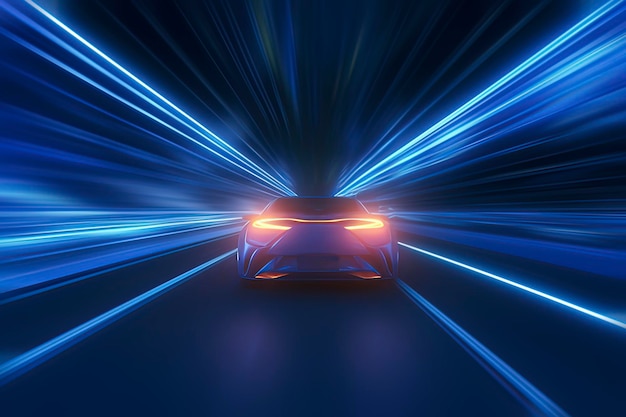 Une voiture de sport à grande vitesse roulant la nuit Image générée par la technologie AI