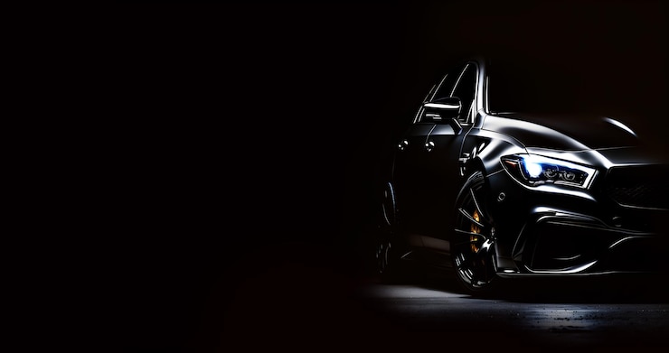 Photo voiture de sport de luxe noire sur fond noir bannière illustration ai générative