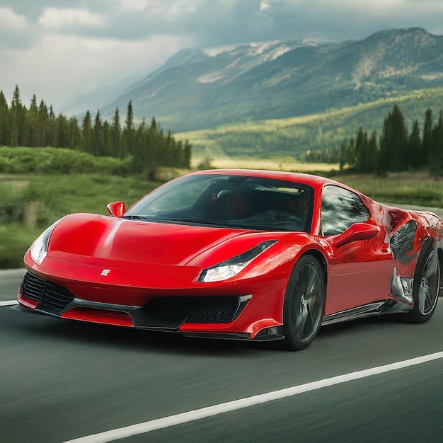 voiture de sport de luxe rouge sur la route