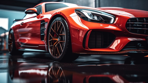 Photo une voiture de sport mercedes amg gt orange est garée dans un garage