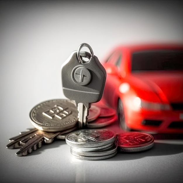 Une voiture de sport rouge avec une clé argentée qui dit " t " dessus.