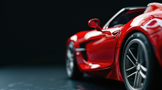 Une voiture de sport rouge élégante avec une finition réfléchissante sur un fond noir