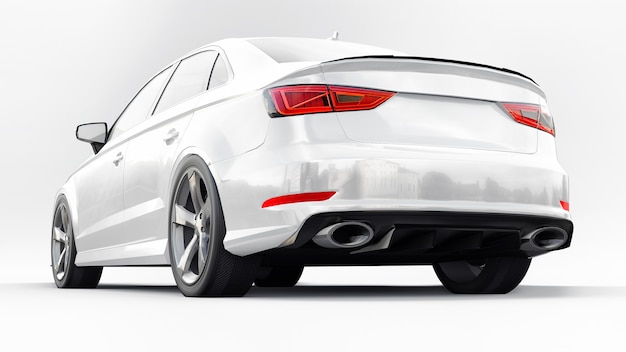 Voiture De Sport Super Rapide Couleur Blanche Sur Fond Blanc. Berline En Forme De Carrosserie. Tuning Est Une Version D'une Voiture Familiale Ordinaire. Rendu 3d.