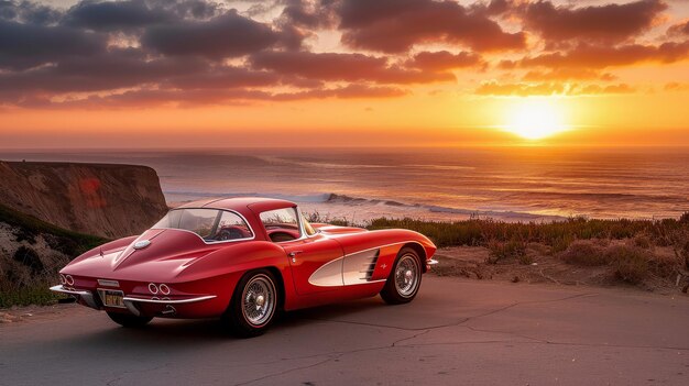 Une voiture de sport vintage à Sunset Cliffs