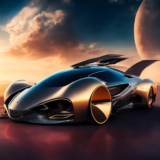 Une voiture de sport voyage dans la future voiture générée par l'IA