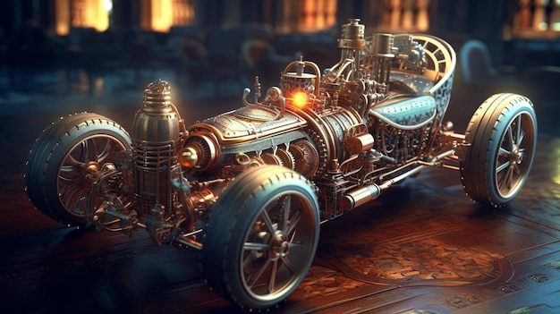 Photo une voiture steampunk avec un gros moteur à l'avant.