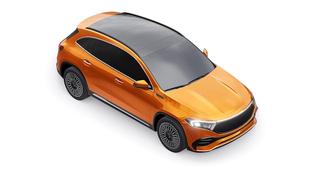 Voiture SUV électrique innovante de la famille orange sur fond blanc rendu 3d