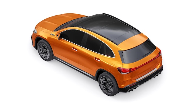 Voiture SUV électrique innovante de la famille orange sur fond blanc rendu 3d