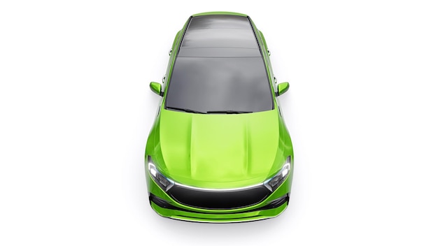Voiture SUV électrique innovante de la famille verte sur fond blanc rendu 3d