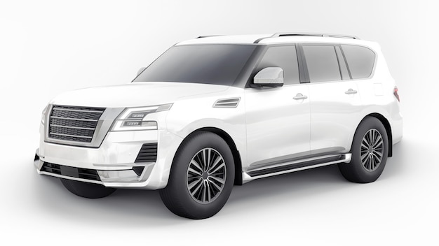 Voiture SUV familiale Premium blanche isolée sur fond blanc rendu 3d